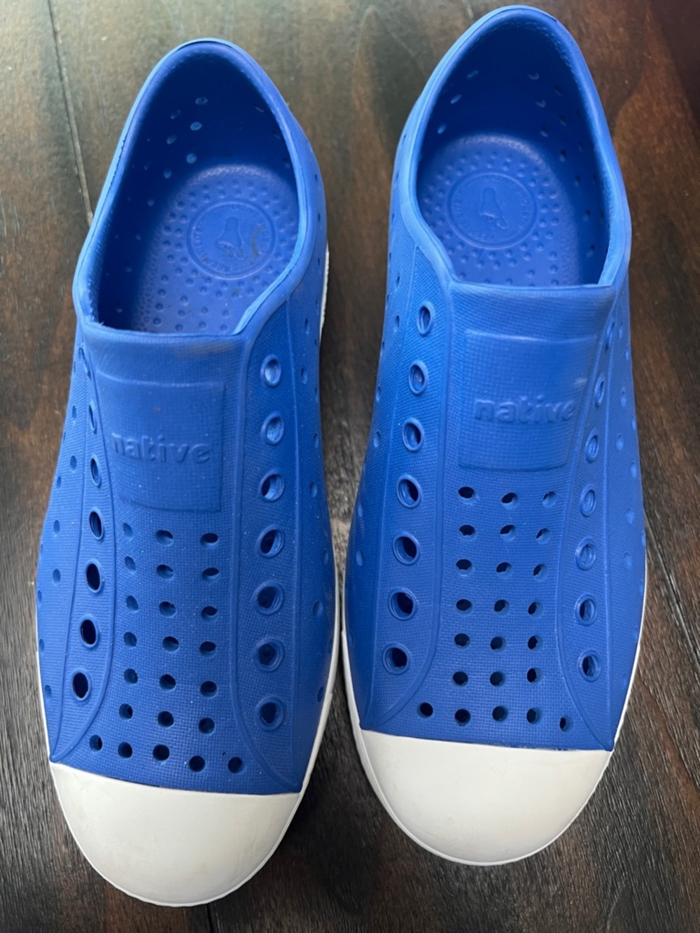 Native Kids Blue Slip-On Water Shoes with White Toe Caps